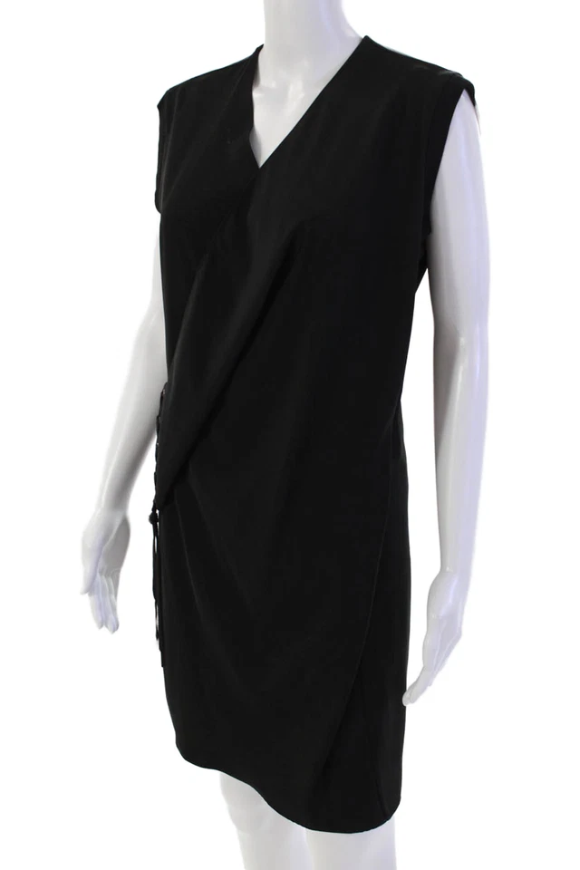 Vestido asimétrico Allsaints para mujer con cordones cuello en V sin mangas negro liso talla 4 Foto 2 de 4