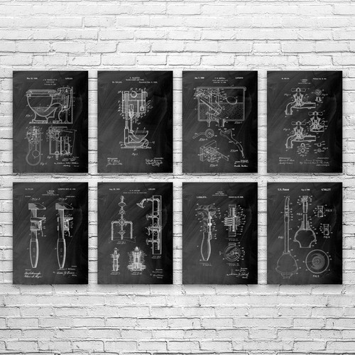 Plumbing Patent Wall Art Set of 8 Poster, Canvas or Framed Custodian Gift - Picture 1 of 12