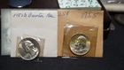 Lot of 2 Washington Quarters 25c 1952-D & 1955 P Old Dealer Cellophane Holders
