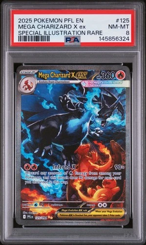 2025 POKEMON PFL EN-PHANTASMAL FLAMES #125 MEGA CHARIZARD X EX PSA 8