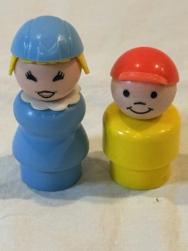 Vintage Fisher Price Little People Flight Attendant and Boy w/Red Cap Figures