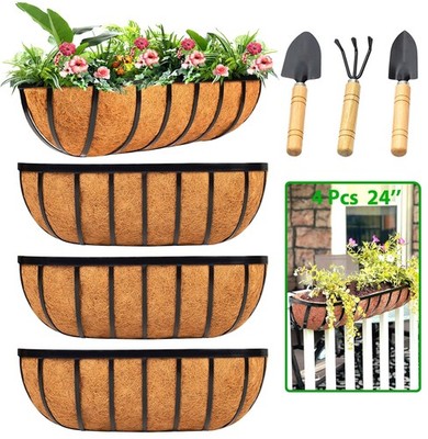 LCHUANG Railing Planter Window Box - 4 Pack 24 Inch Deck Balcony Rail Planter...