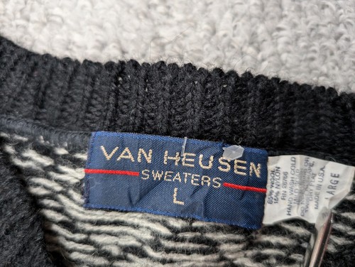Van Heusen Vintage Men's Geometric Grandad USA Wool Pullover Jumper Sweater L - Picture 5 of 11
