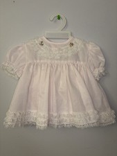 Vintage Cutest One Baby Girl Pale Pink Ruffle Dress Diaper Bloomers USA 6-9 Mo