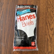 VINTAGE 1992 HANES 3 PACK WHITE COTTON BRIEFS UNDERWEAR DEADSTOCK SIZE 40 READ