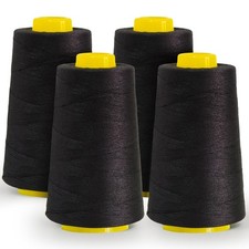 4-Pack Black Polyester Sewing Thread Cones 12000 Yards Total Serger