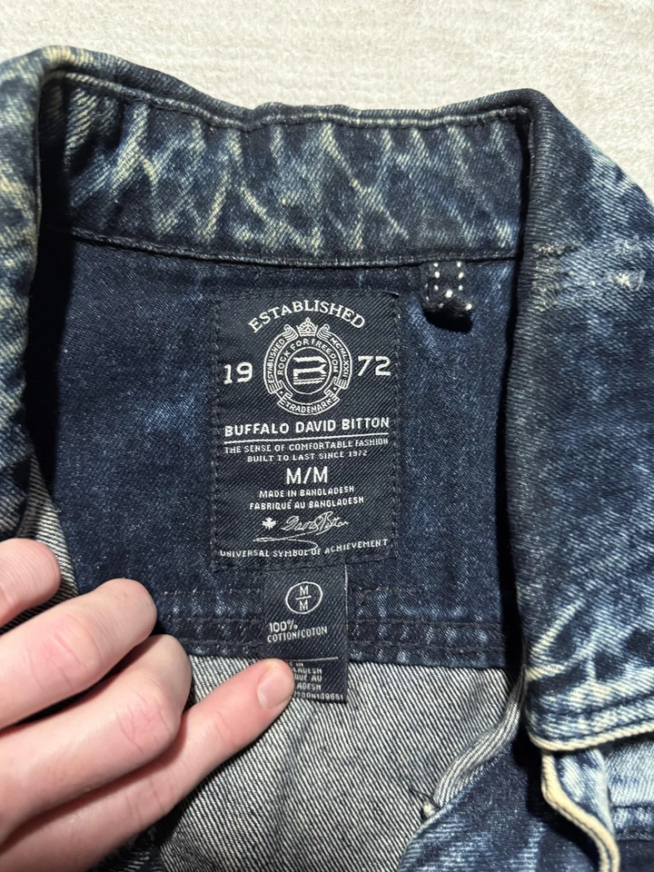Chaqueta Buffalo David Bitton Para Hombre Mediana Azul Lavado Ácido Denim Envejecido Camionero Foto 2 de 4