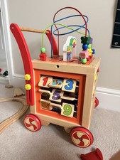 Wooden Baby Walker Activity Centre Push Along Toy Bead Maze Numbers Learning