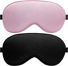 Silk Sleep Mask   2 Pack Silk Eye Mask for Sleeping, Adjustable Strap, 100 Blac