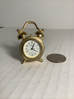 Collezio Mini Brass Clock Miniature Desk Clock Works Need Battery L3A