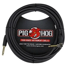 Pig Hog Instrument Cable Black Woven 1/4" to 1/4" Right Angle 20 ft.
