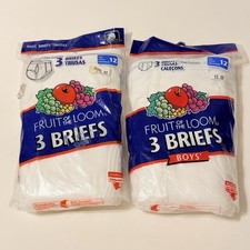 2 Vintage Unopened Boys 3 Pack Fruit of the Loom White Underwear Briefs Sz 12