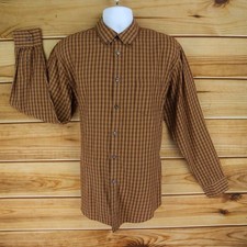 Van Heusen Button Down Shirt Mens Size L Brown Checks Cotton Blend Long Sleeves