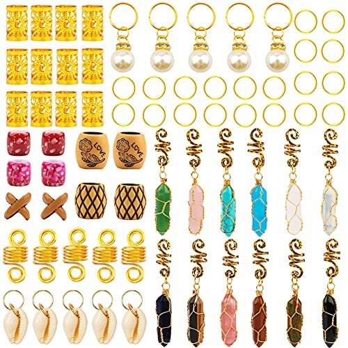 69 Stck. Dreadlocks Schmuck handgefertigt Kristall Draht gewickelt Zöpfe Haar Gold - Bild 4 von 8