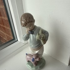 NAO By LLADRO Boy On Phone With Teddy Bear And Dog Figurine