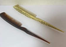 Lot of 2 Vintage Rat Tail Hair Combs Faux Tortoise  Cream Floral BMS1