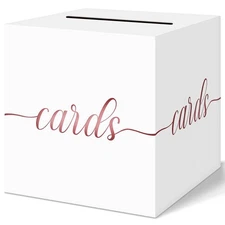 White Wedding Card Box, Rose Gold Foil Gift Card Box for Party, Wedding Recep...