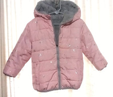 Wonder Nation Girl's 3T Reversible Hooded Jacket Pink Gray Faux Fur Zip Up