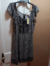  NWT Michael Kors Dress Cap Sleeve Black/ White Bow Accent Knee Length Sz XL