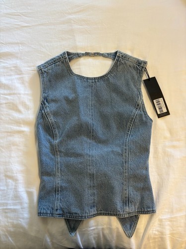 Lioness Countryside Denim Tie Back Top XXS US 0 AU 4 Light Wash NWT
