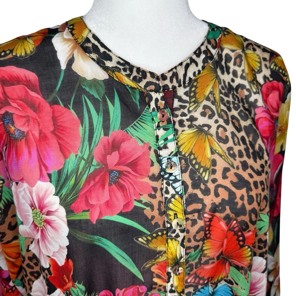 NWOT Johnny Was Sandra Seaside Dress M Floral Butterfly Leopard Boho Pockets - Image 4 of 4