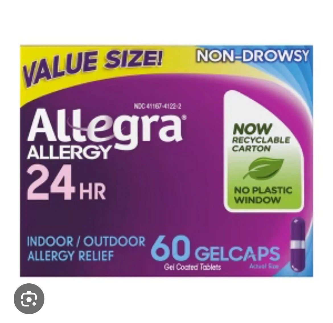 Allegra 24 Hour Allergy Indoor/Outdoor Relief, 60 Gelcaps, Exp. 05/2026+