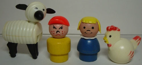 VINTAGE FISHER PRICE WOODEN LITTLE PEOPLE 4 REPLACEMENT FIGURES ANGRY BOY GIRL