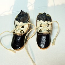 Antique original Doll Shoes two-tone for French or German Porcelain Doll 2-1/8"