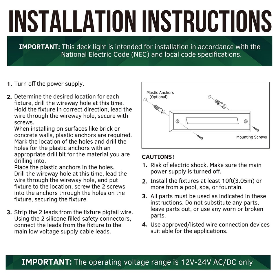 GKOLED 6Pack Low Voltage 1224V AC/DC LED Linear Step Lights, 2W
