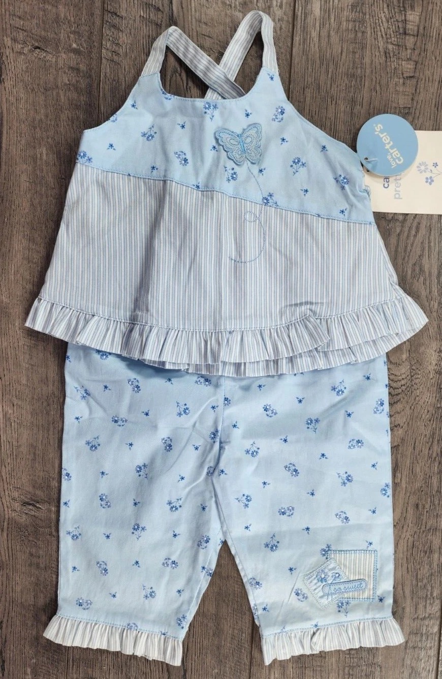 Baby Girl Clothes New Carter's Vintage 6 Month Pretty Blue 2pc Butterfly Outfit