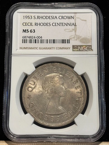 SOUTHERN RHODESIA Crown 1953, Rhodes Centennial, NGC MS 63 Lustrous UNC. 004. K8