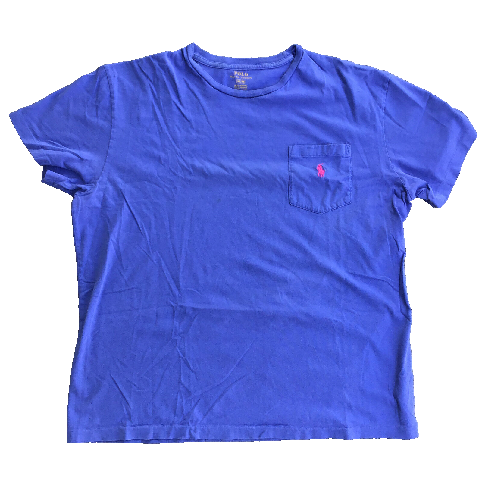 T shirt maglietta Polo by Ralph Lauren taglia media blu rosa pony girocollo tasca