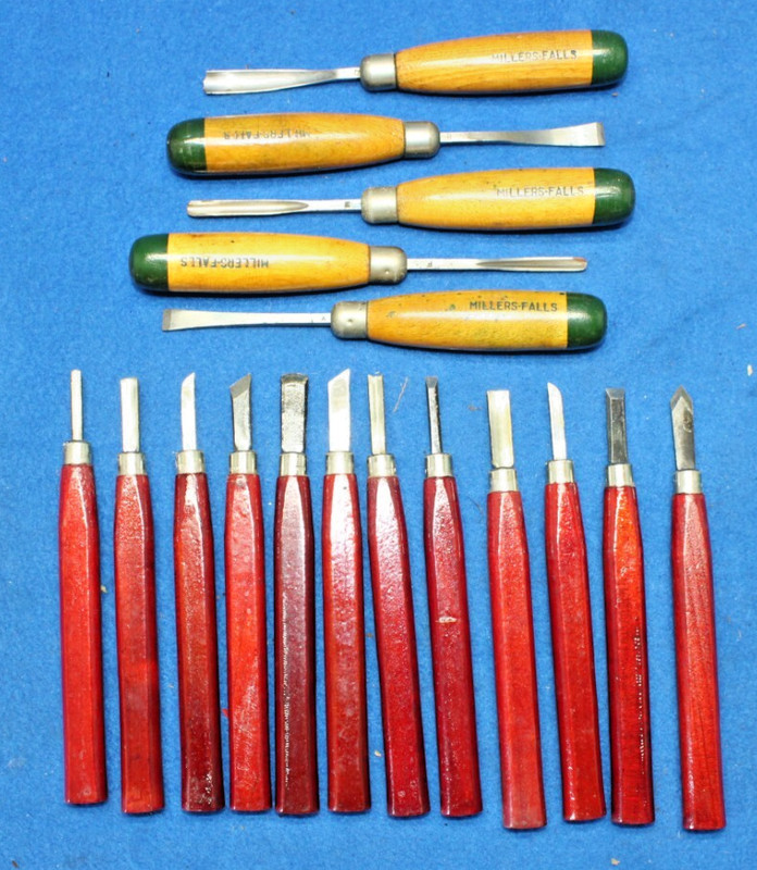Lot of 17 Mixed Wood Carving Chisels ~Millers Falls~ Unbranded