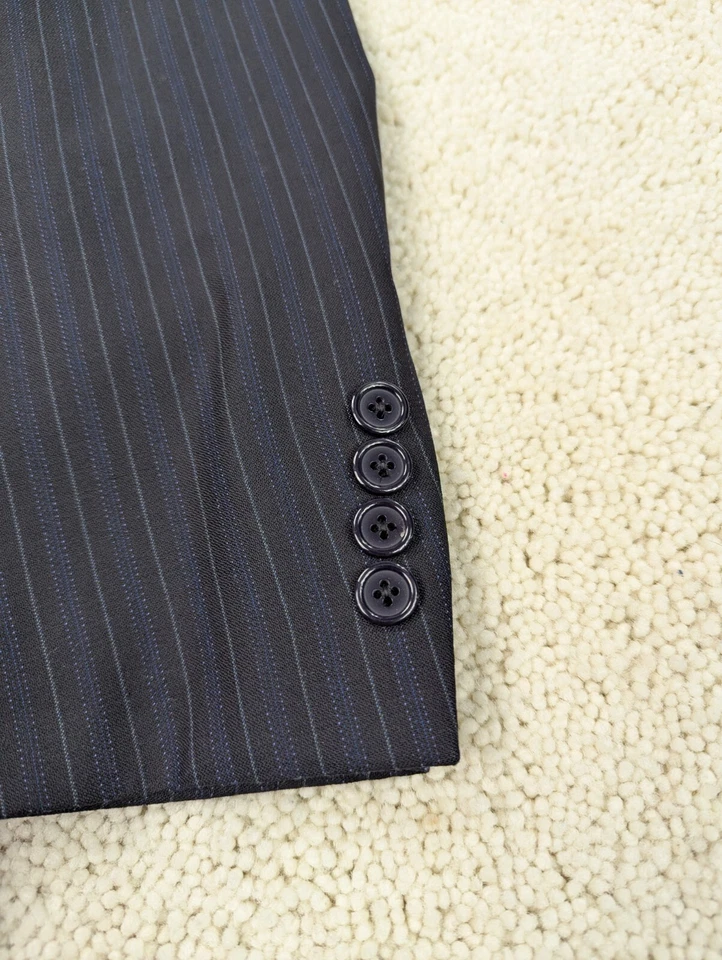 Traje Tallia Uomo Para Hombres 44L 36x31 Negro Rayas Lana 2 Piezas Chaqueta Pantalones EE. UU. Foto 3 de 4