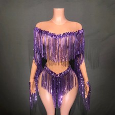 2023 Rhinestone silver tassel tight fitting transparent Latin dance dress