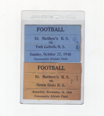 2 Vintage 1946 Philadelphia High School Football Ticket Stubs Simon Gratz York