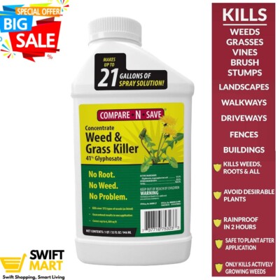 Weed Grass Killer Herbicide 32-ounce 41% Glyphosate Concentrate Compare-N-Save