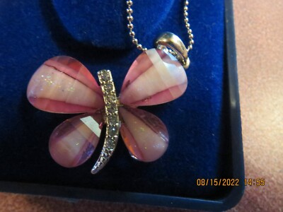  Dragonfly Necklace Pink and Rose Wings Body of Crystals Vanderbilt Gift Box