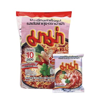 instant Noodles No.1 In thailand. Mama Shrimp Tom Yum Flavor Pack 10 Sachets