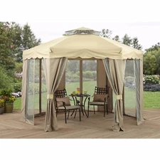 Gazebo Hexagon Garden Patio Shade Tent Canopy Netting Screen Steel Frame Zippers