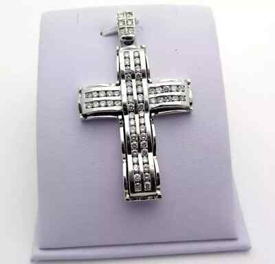 3Ct Round Cut Lab-Created Diamond Cross Shape Men Pendant 14k White Gold Plated