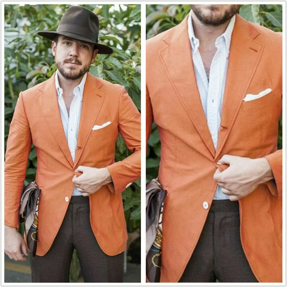 Mens orange blazer jacket sale