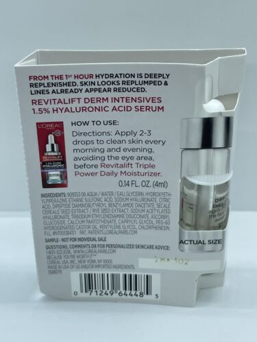 NEW L'Oreal Revitalift Intensive Hyaluronic Plumping Serum Mini 0.14oz Loreal - Picture 2 of 3
