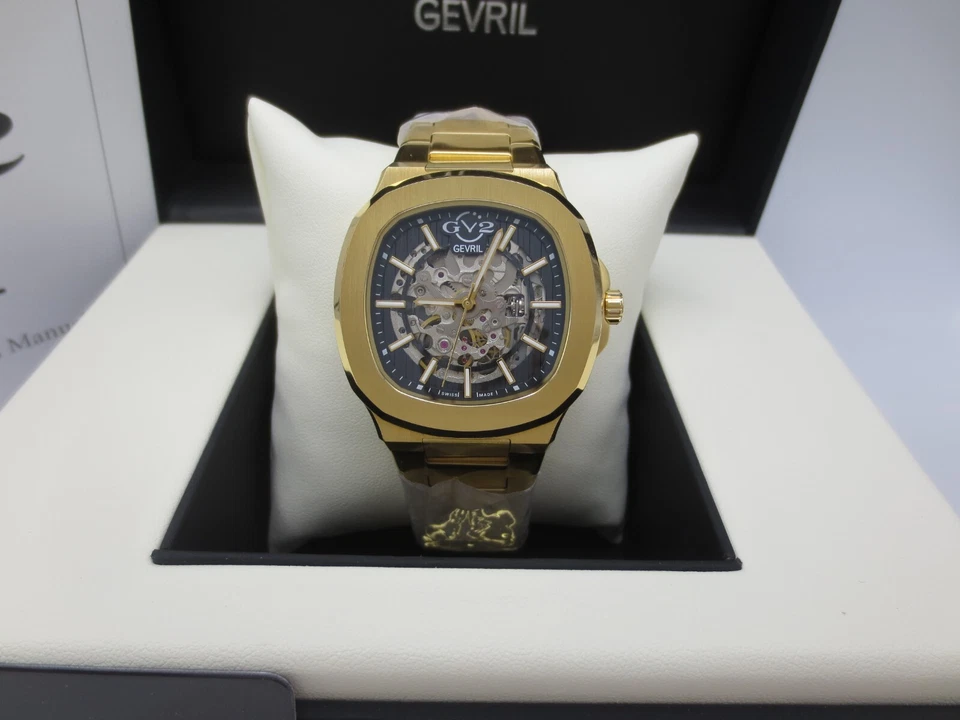 Reloj GV2 by Gevril Para Hombre 18115 Potente Automático Suizo Esquelético Dorado IP Foto 4 de 4