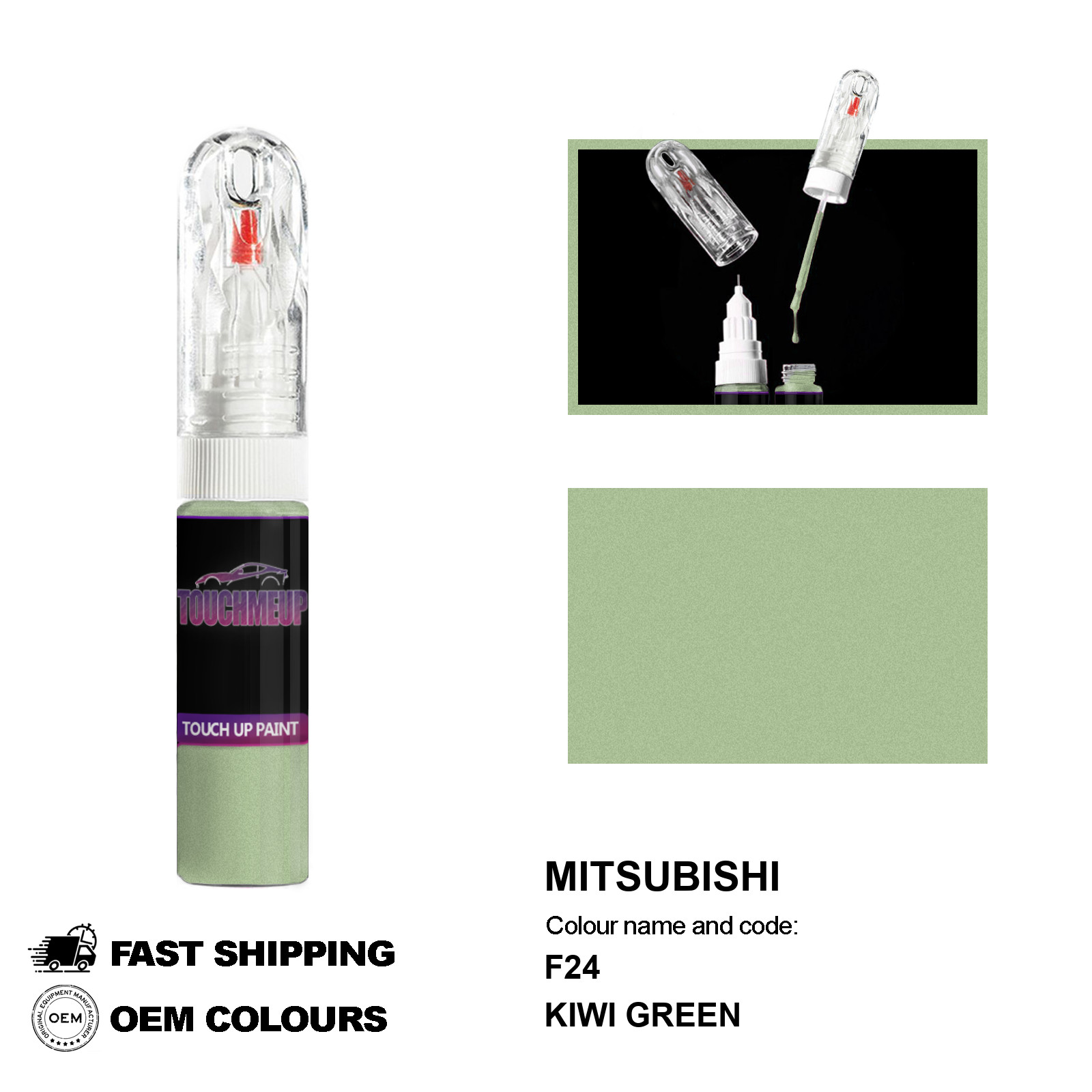 PARA MITSUBISHI KIWI VERDE F24 RETOQUE PLUMA PINCEL AGUJA FIX KIT CHIP
