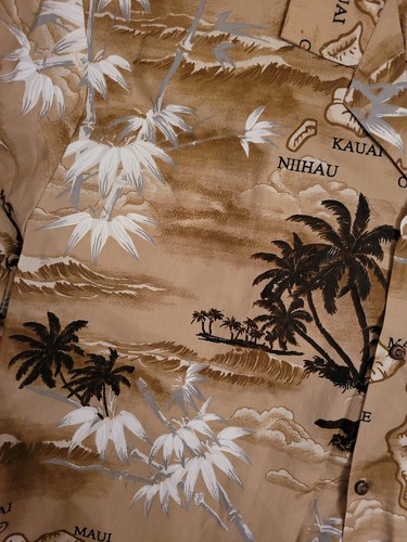 Ali'i Fashions XL Men Hawaiian Aloha shirt brown Island theme palm tree - Picture 2 of 7