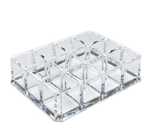 Rectangular Clear Acrylic Cosmetic Organizer Makeup Lipstick Holder w/ 12 Spaces - Picture 2 of 2