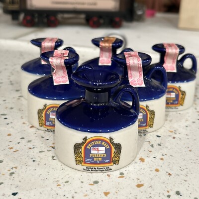 BRITISH NAVY PUSSER'S RUM Set Of 6 Empty Porcelain Mini Jug Decanter 2 1/2''