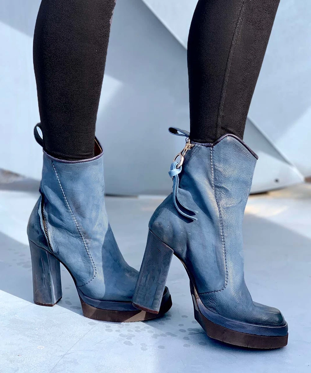 Blue shop leather booties