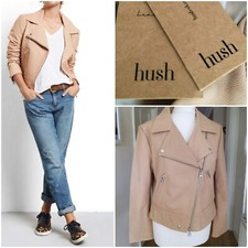Bnwt - Hush Size 12 Blush Pink Onyx Leather Biker Style Zip Jacket New Rrp £295